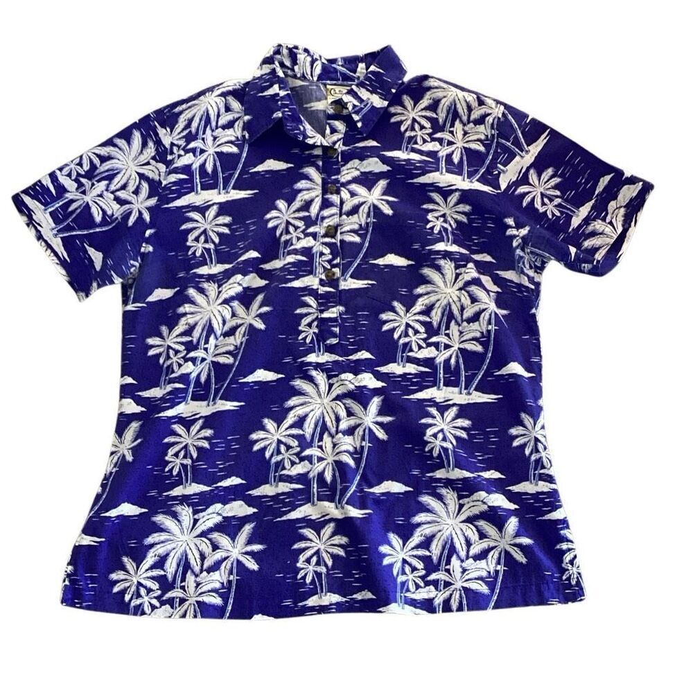 Vintage Go Barefoot Hawaiian Aloha Shirt Men’s XL Palm Tree Pullover USA